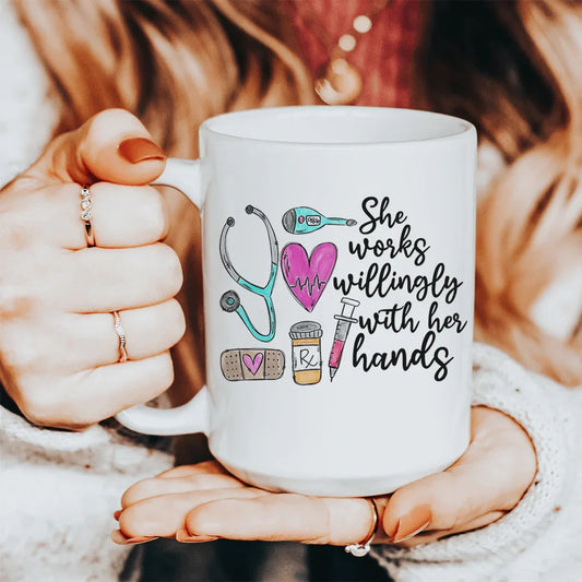 She Works Willingly With Her Hands Ceramic Mug 15 oz