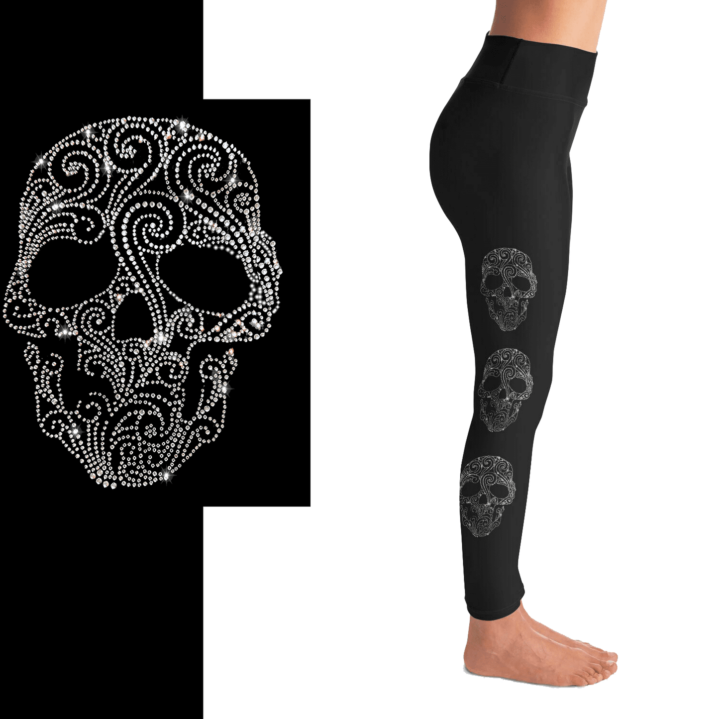 Rhinestone Fancy Skull Leggings Full Pockets
