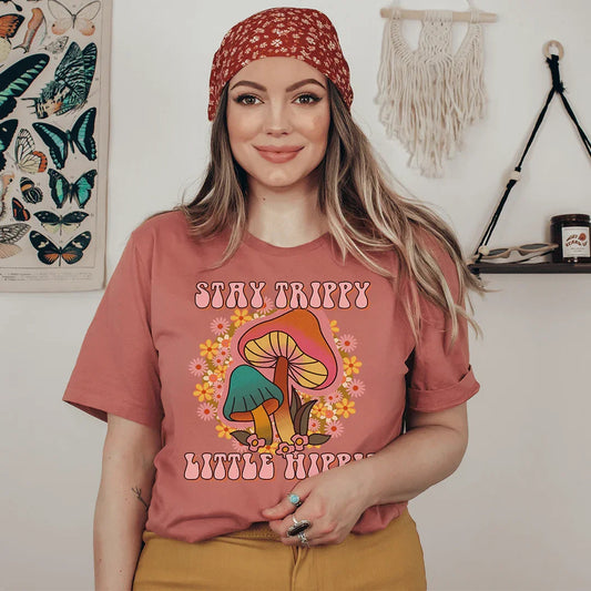 Stay Trippy Little Hippie Mushrooms Tee