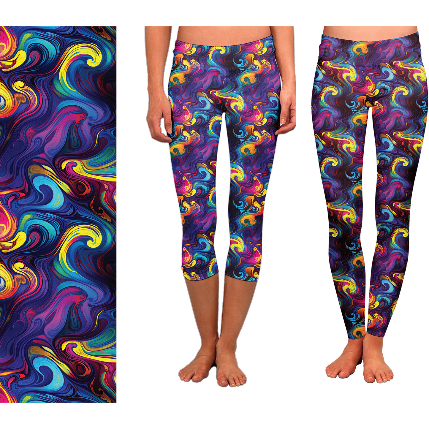 Painted Swirls Full Leggings and Capris with Pockets 0