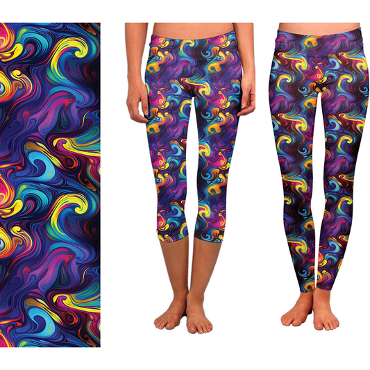 Painted Swirls Full Leggings and Capris with Pockets 0