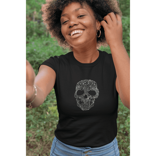 Rhinestone Fancy Skeleton Tee Shirt Crew Neck, V Neck, Long Sleeve