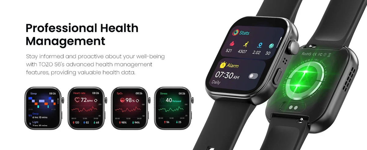 TOZO S6 Smartwatch – 1.85-Inch AMOLED Display & Bluetooth Calling