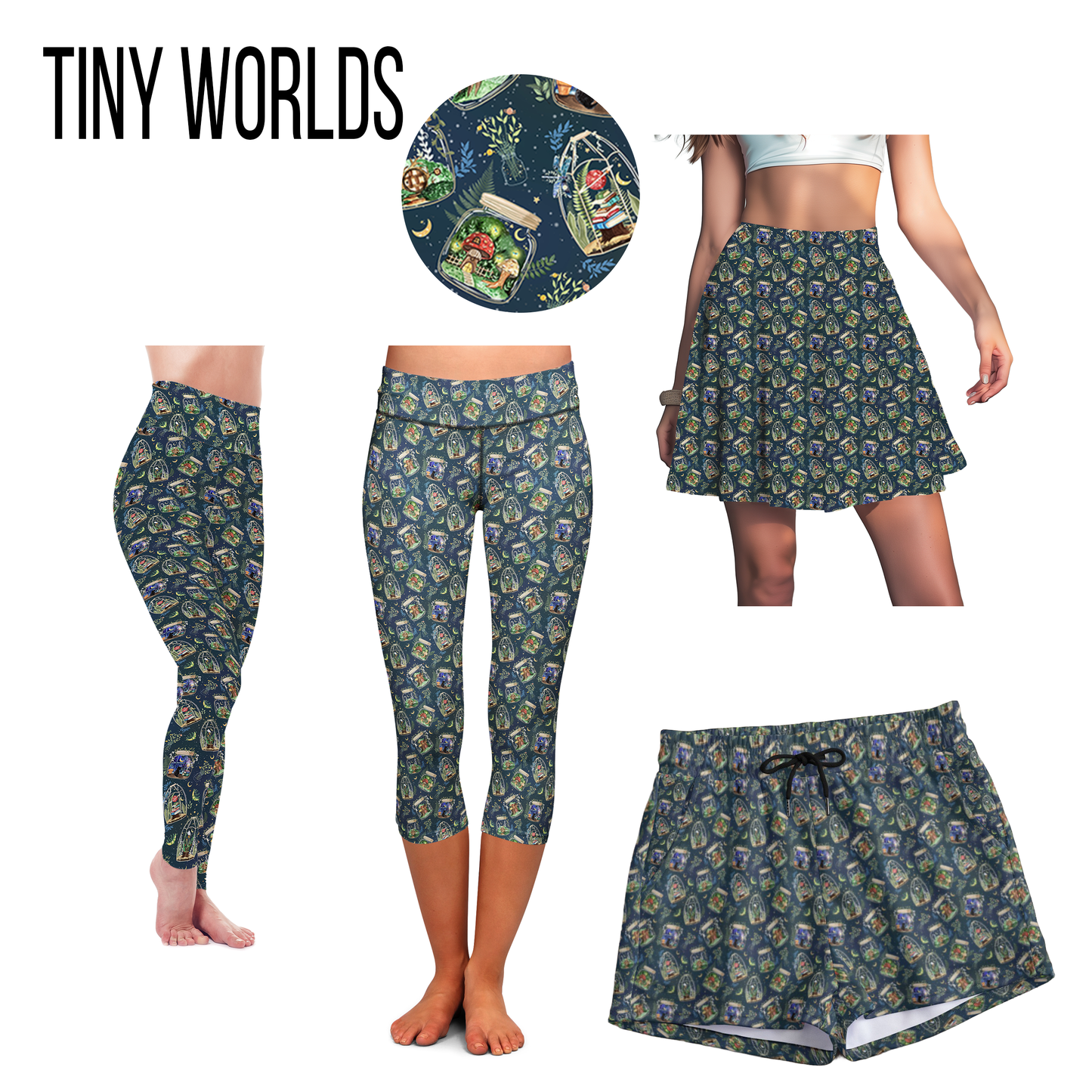 Tiny Worlds Leggings- Full Length, Capri , Jogger Shorts,  or Skort Pockets - Pre Order