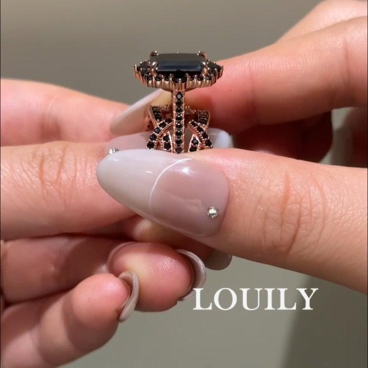 black wedding band set, rose gold, black CZ size 5.5