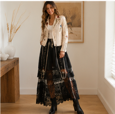 Wildflower Studded Faux Leather Moto Jacket