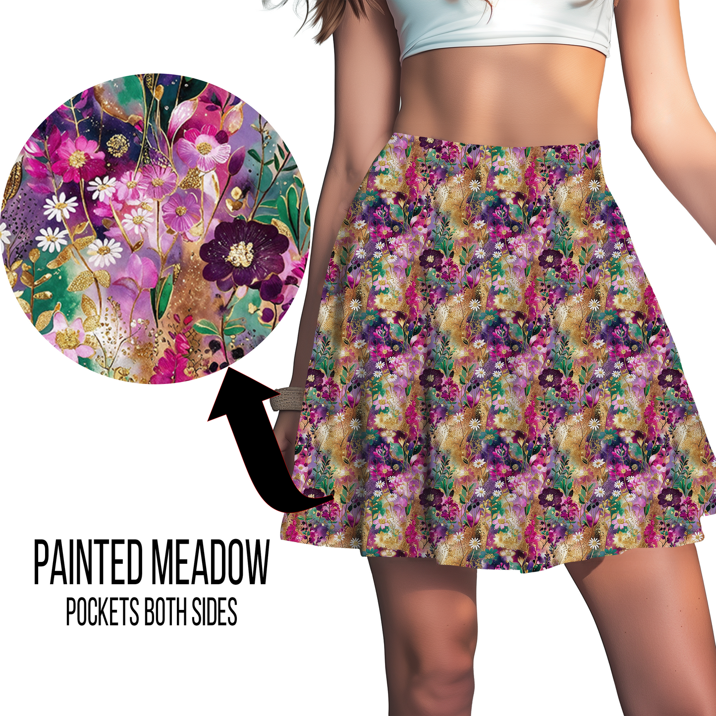 Painted Meadow Leggings Full Length, Capri , Jogger Shorts,  or Skort Pockets - Pre Order