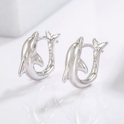 925 Sterling Silver Zircon Dolphin Earrings
