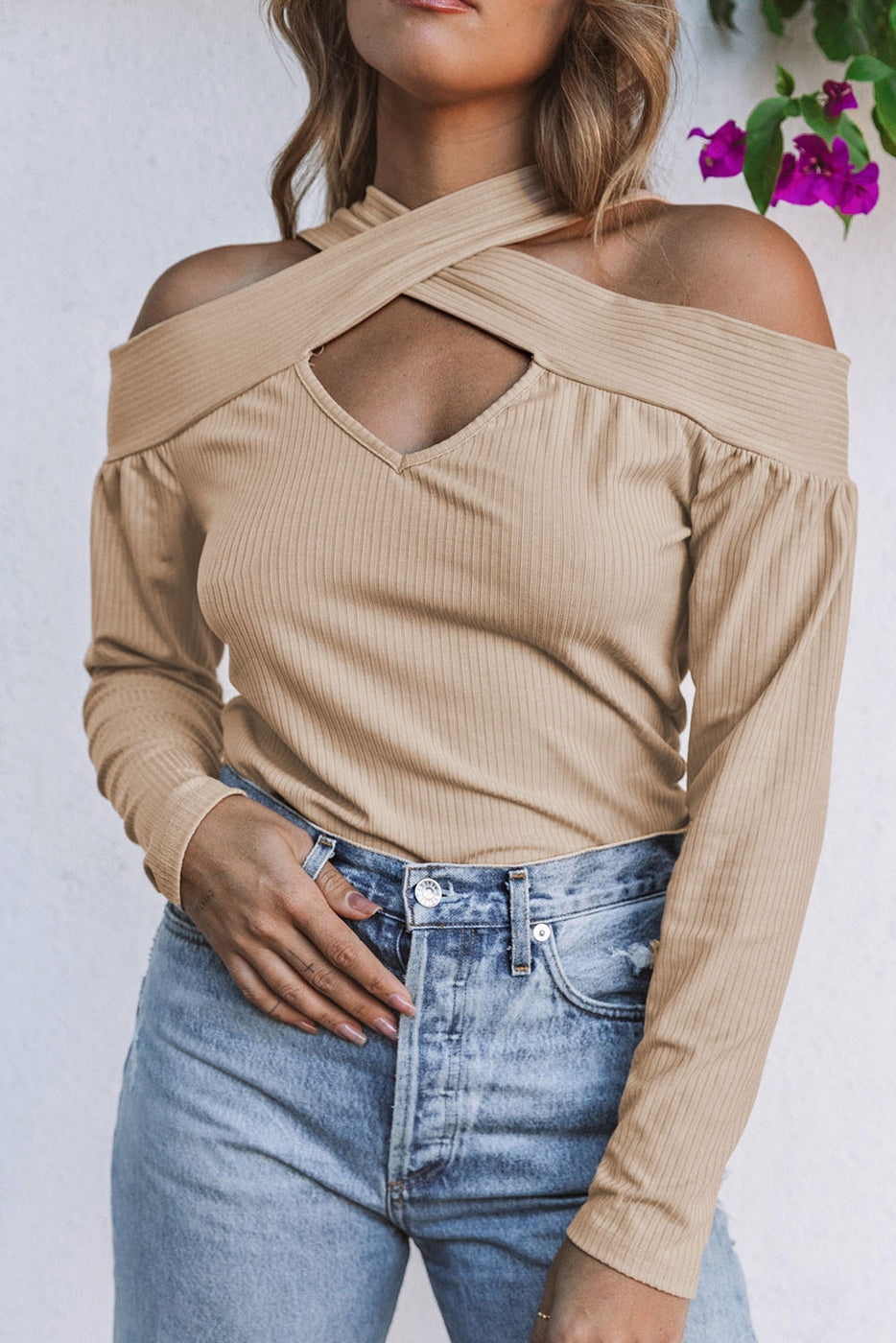 Cut Out Criss Cross Ribbed Top