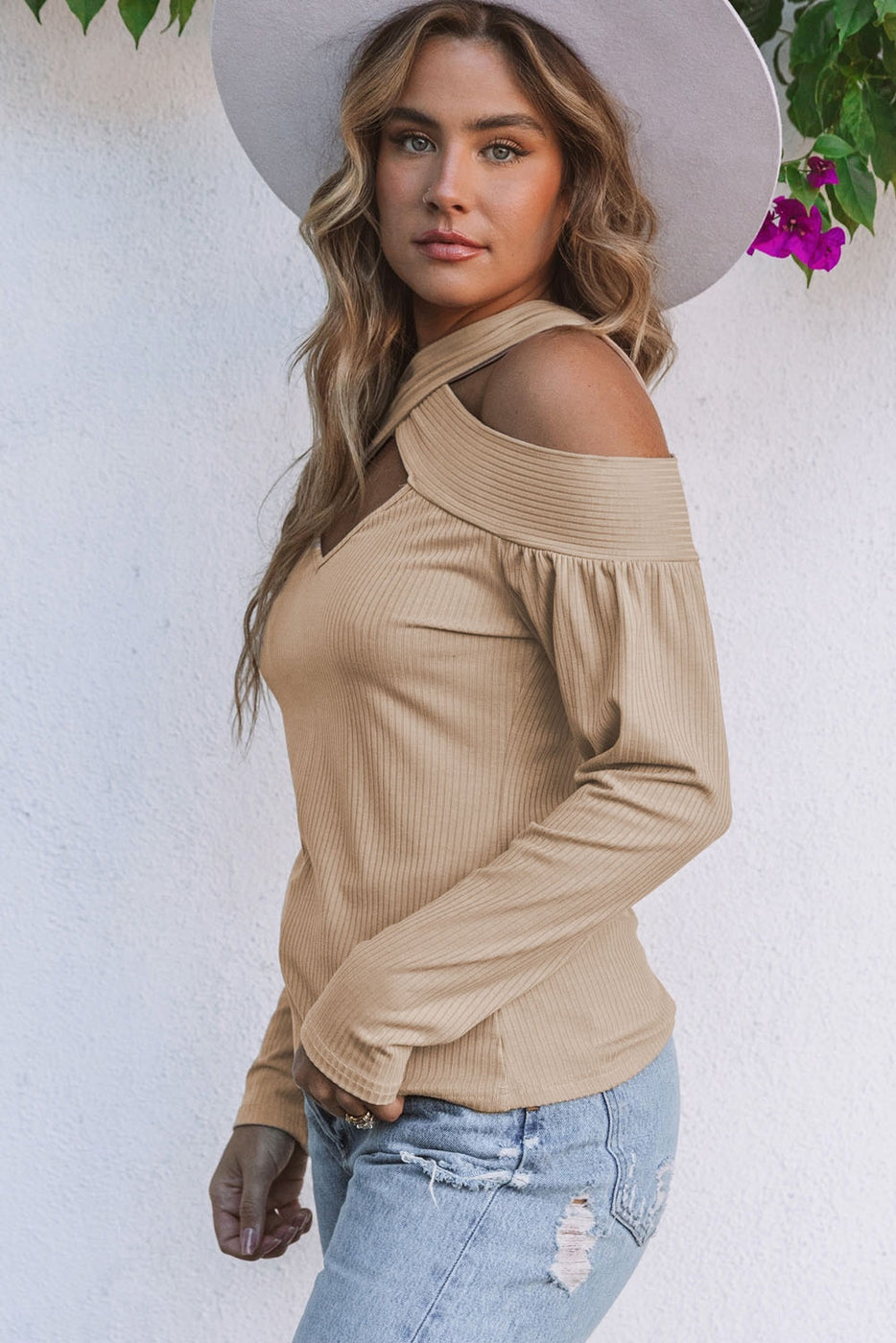 Cut Out Criss Cross Ribbed Top