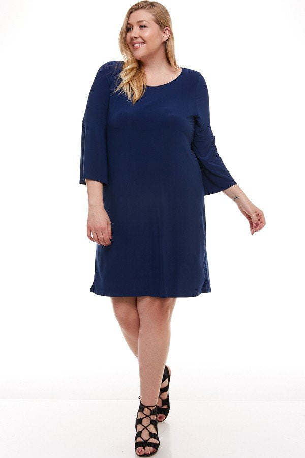 Navy Bell Sleeve Dress