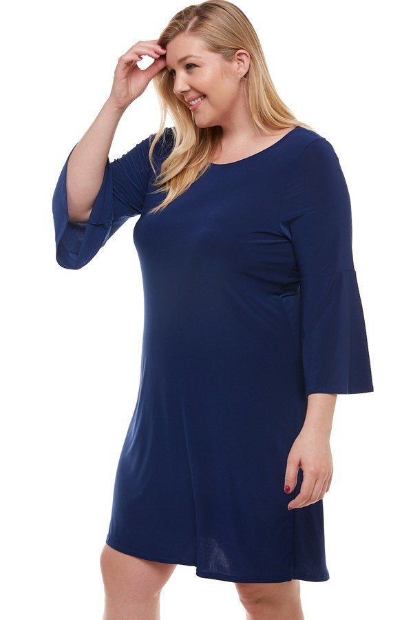 Navy Bell Sleeve Dress