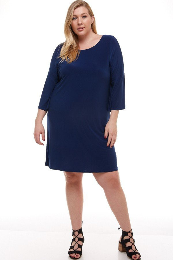 Navy Bell Sleeve Dress