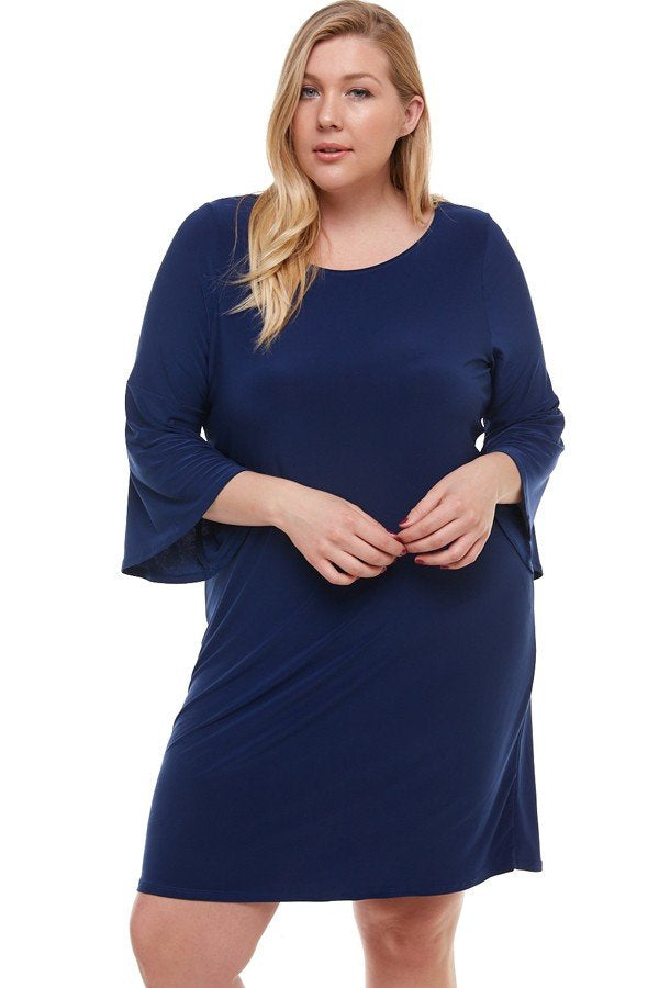 Navy Bell Sleeve Dress