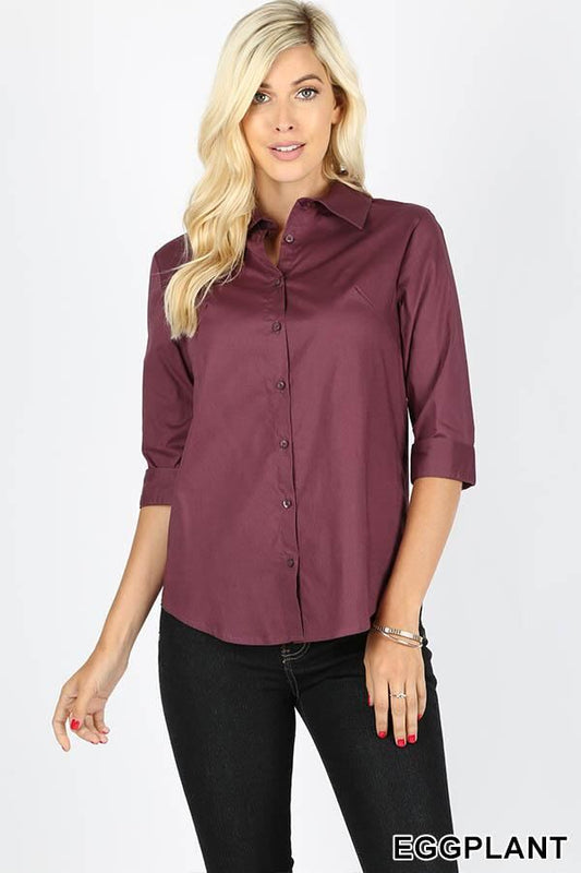 Button Down Collared 3/4 sleeve