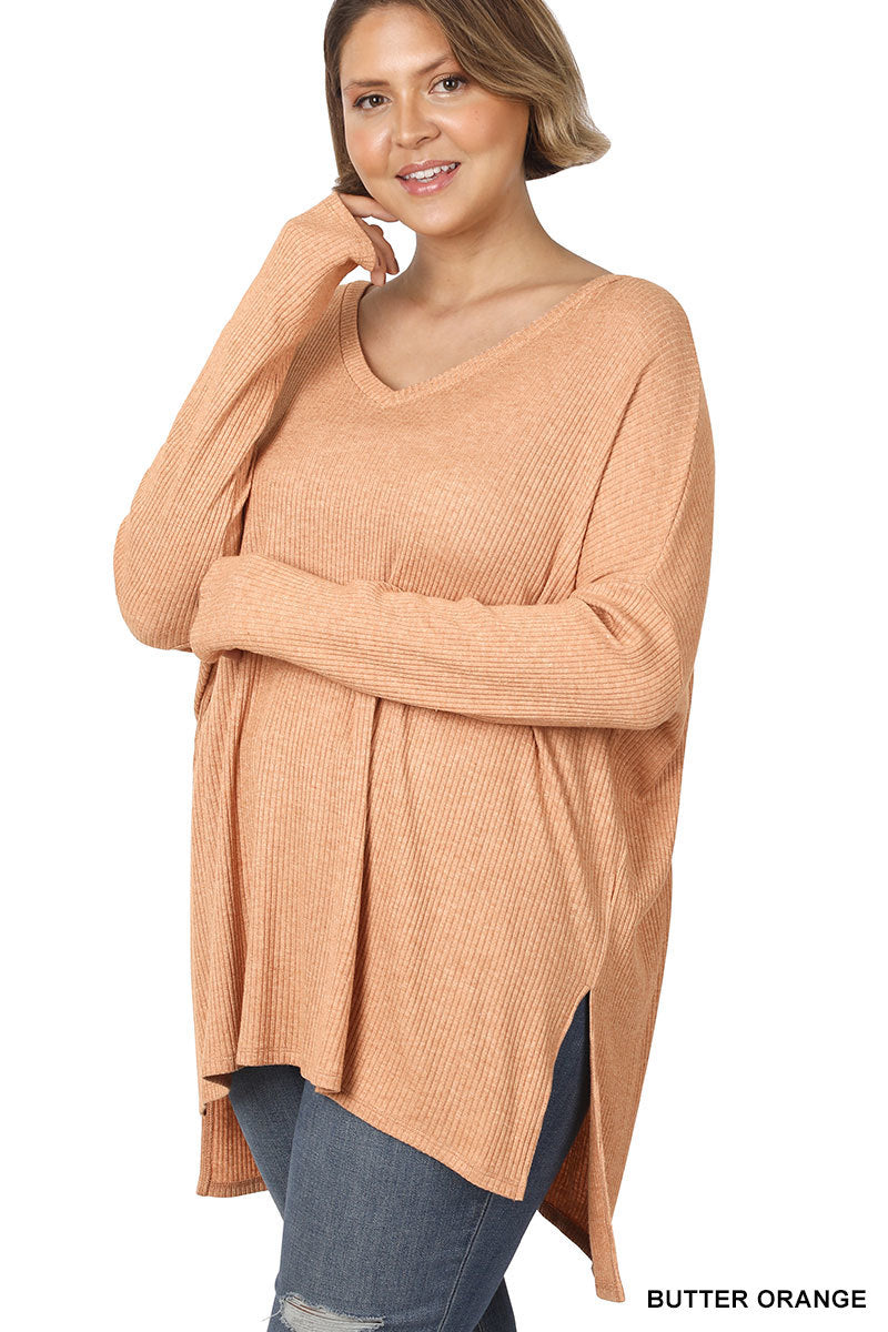 Heather Ribbed Sweater by Zenana