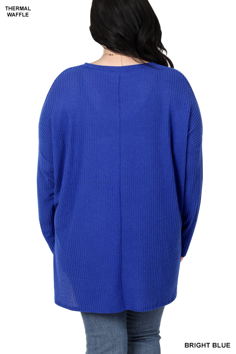 PLUS BRUSHED THERMAL WAFFLE V-NECK SWEATER