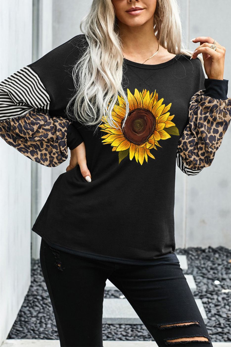 Sunflower Print Contrast Top