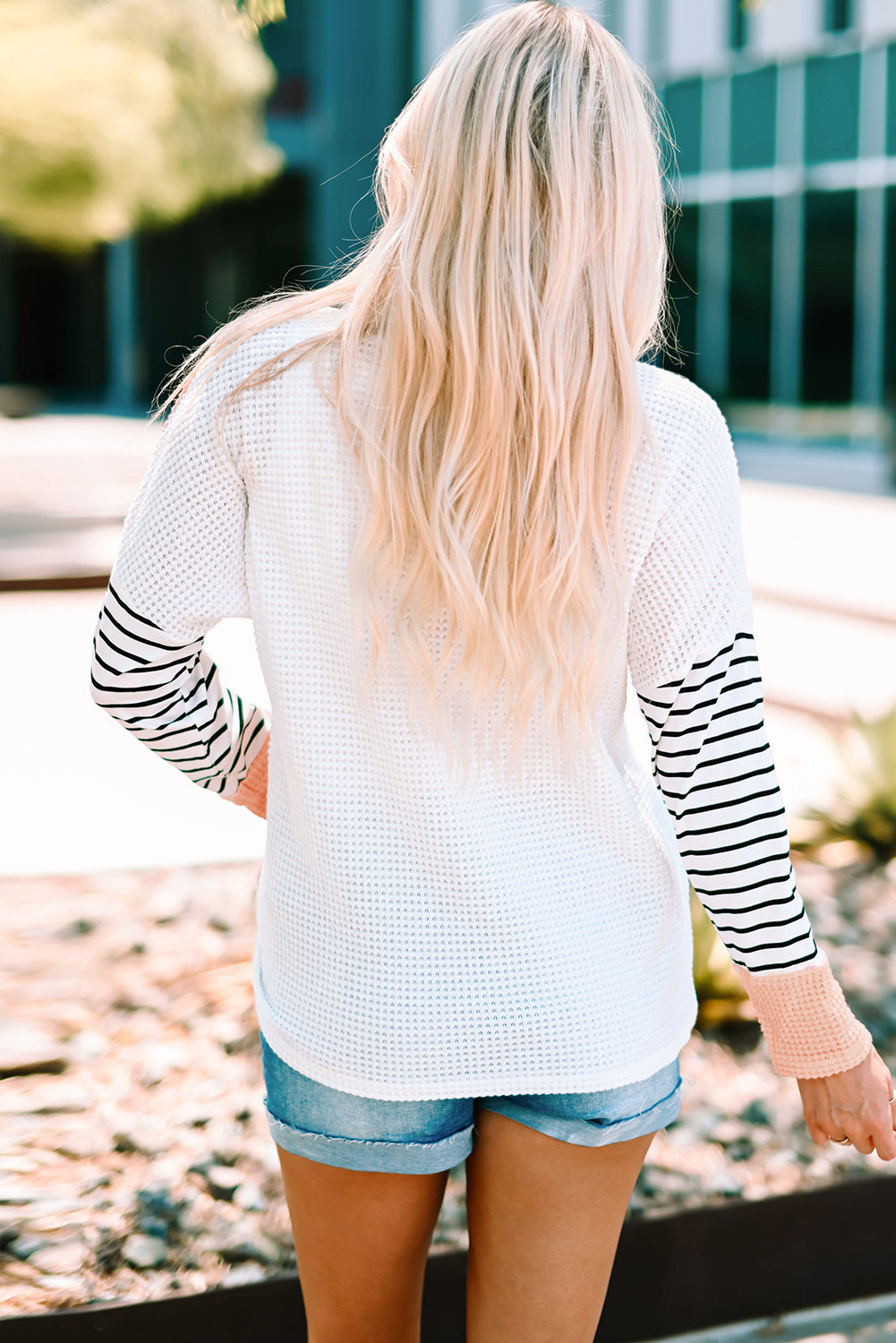 Waffle knit colorBlock Top