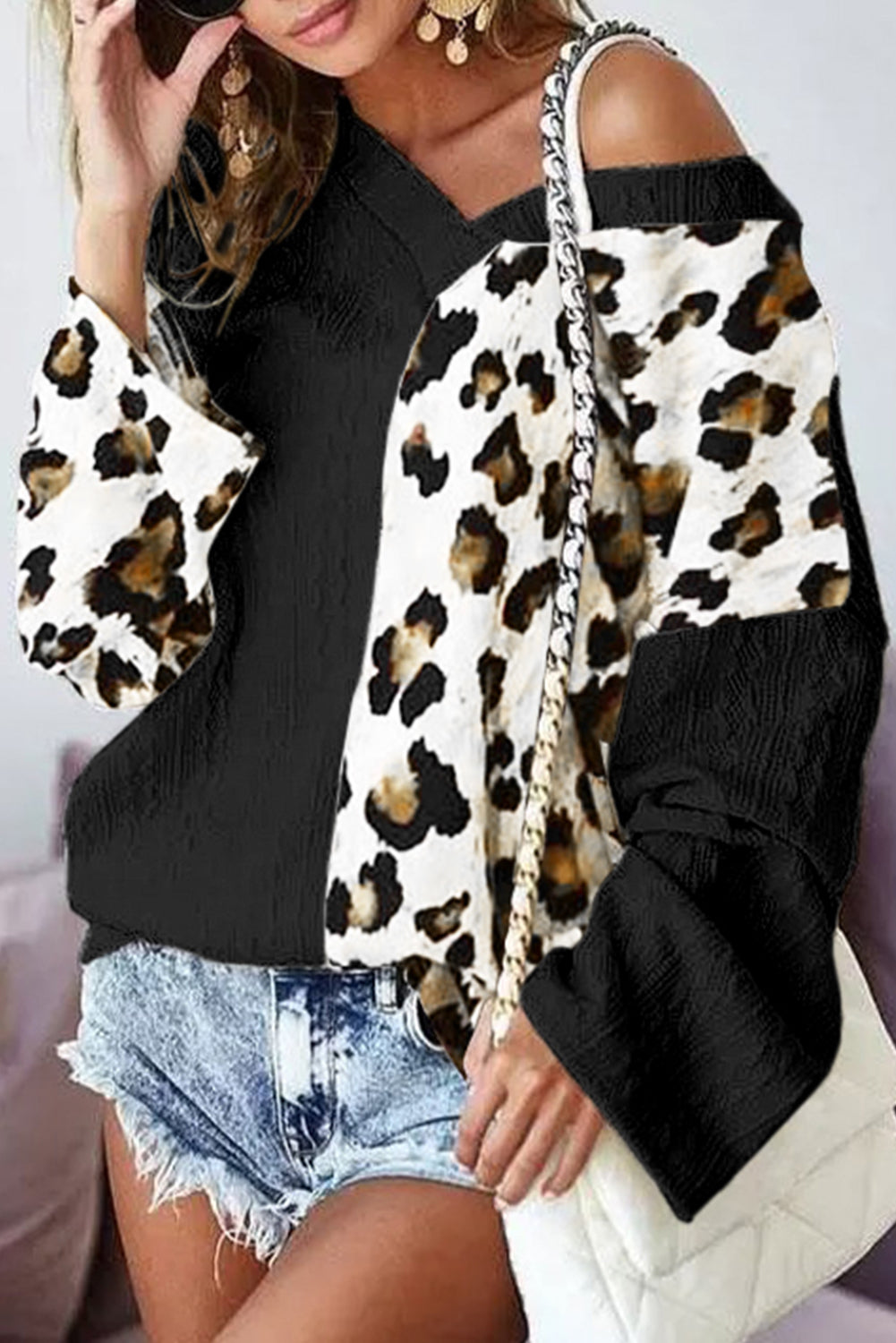 Black Leopard V Neck Sweater