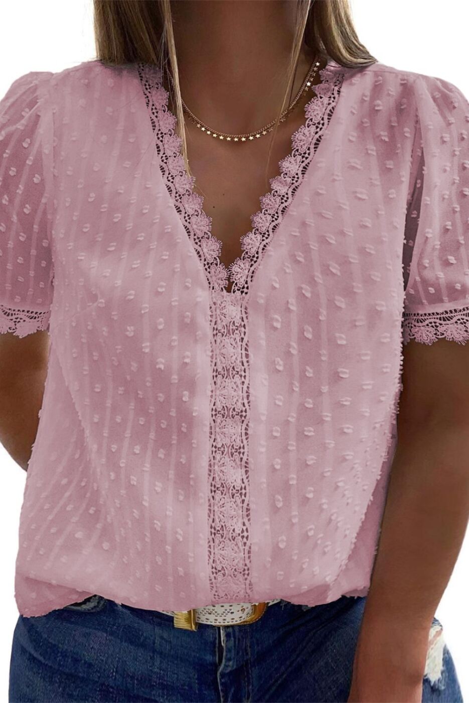 Lace Crochet Swiss Dot Blouse
