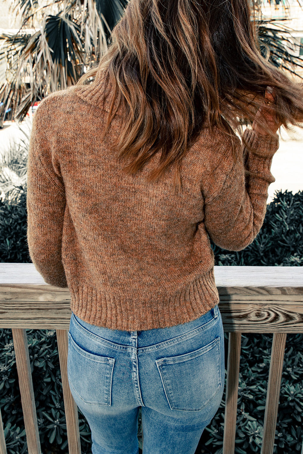 Brown Button Up Collared Rib Knit Cardigan Sweater