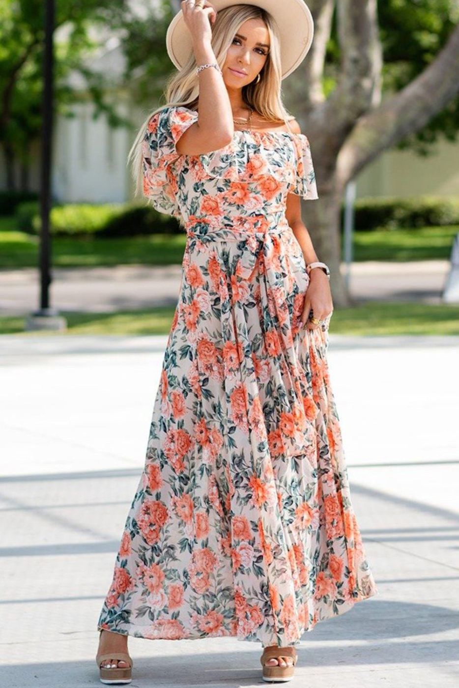 Off Shoulder Floral Maxi Dress