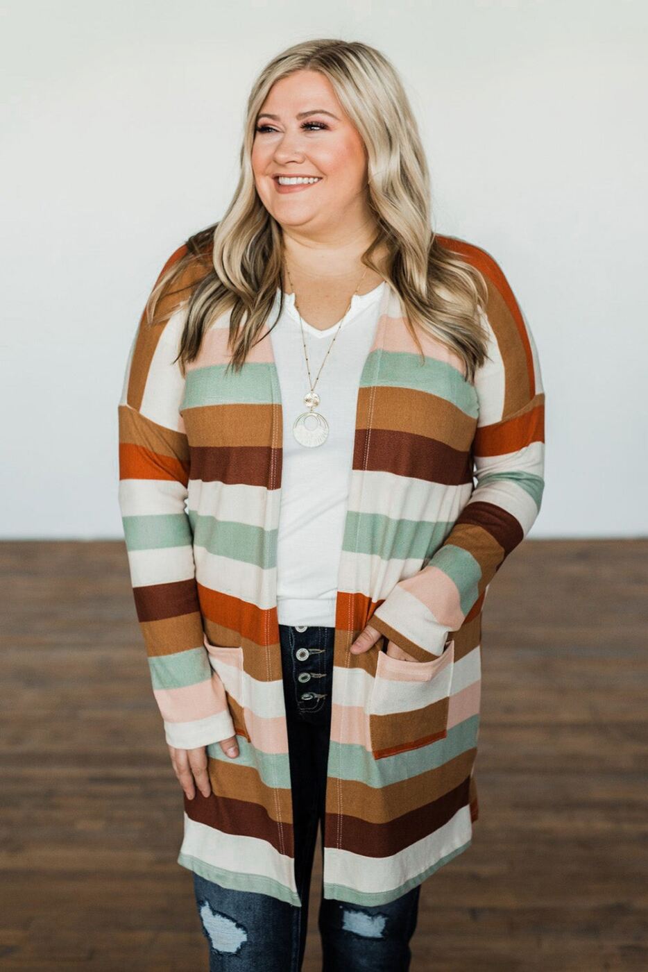 Multi- Striped Cardigan with Pockets