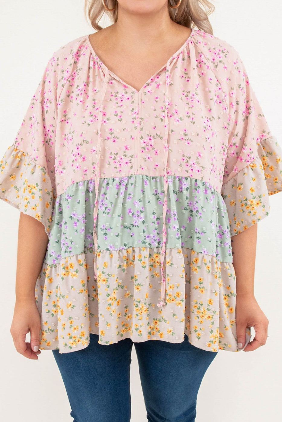 ColorBlock Jaquard Floral Top