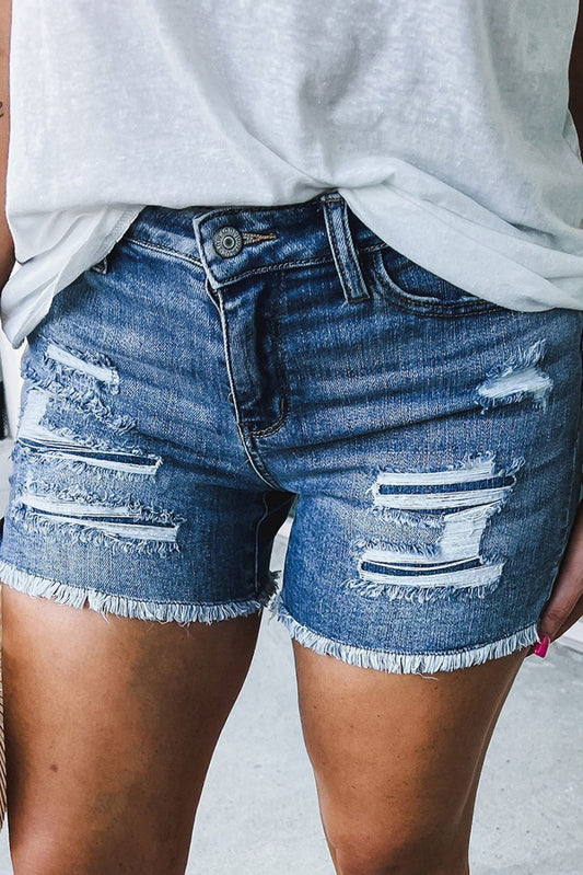 Sky Blue  Distressed Shorts
