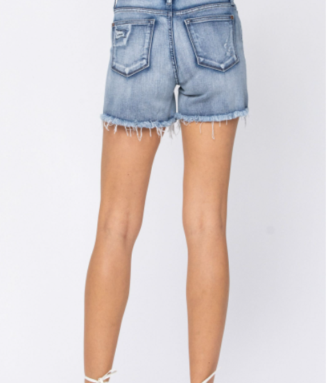 Judy Blue Mid Rise Patch Shorts: FINAL CLEARANCE