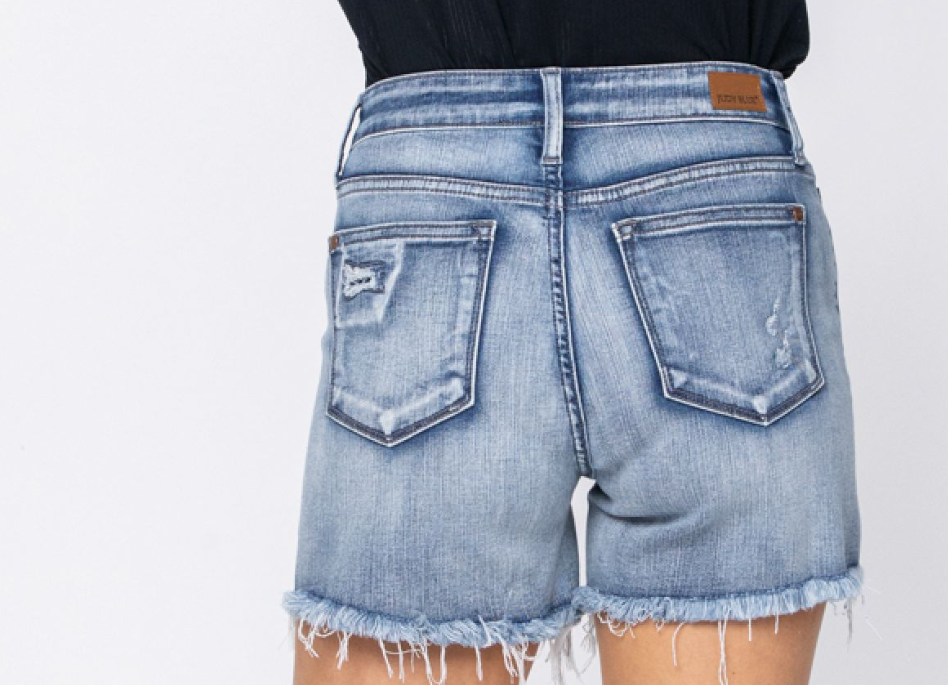 Judy Blue Mid Rise Patch Shorts: FINAL CLEARANCE