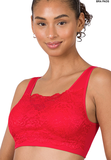SEAMLESS BRA TOP WITH FRONT LACE COVER