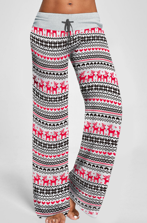 Red Casual Elk Print Loungewear