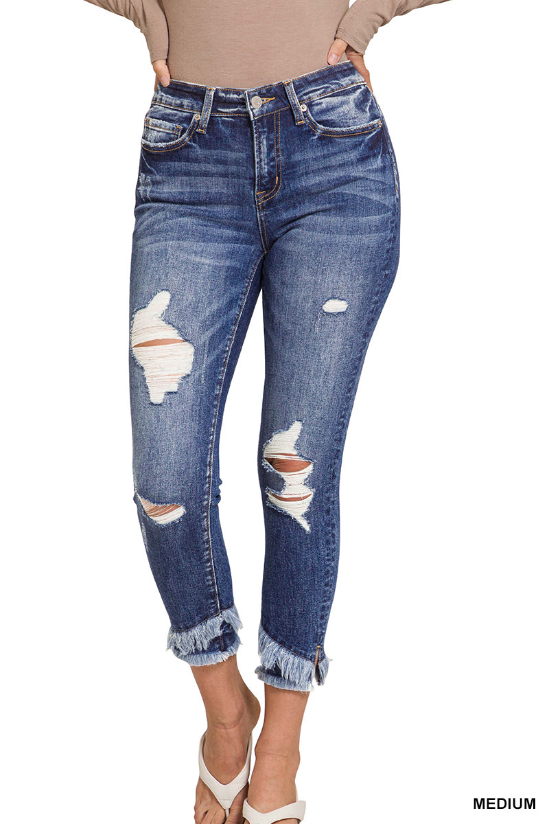 Distressed crop skinny Jeans By Zenana