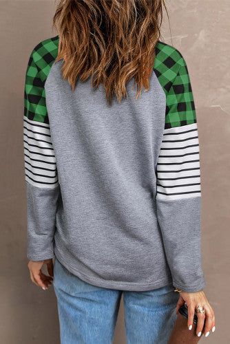 Green plaid and stripe Lucky Sweatshirt